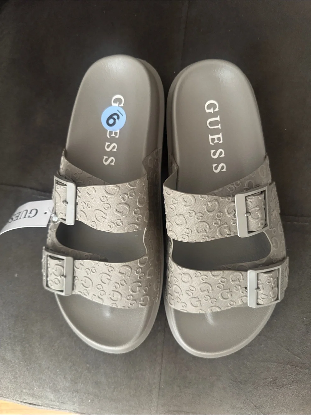 Guess Gray Logo-Embossed Double-Buckle Kids Sandals